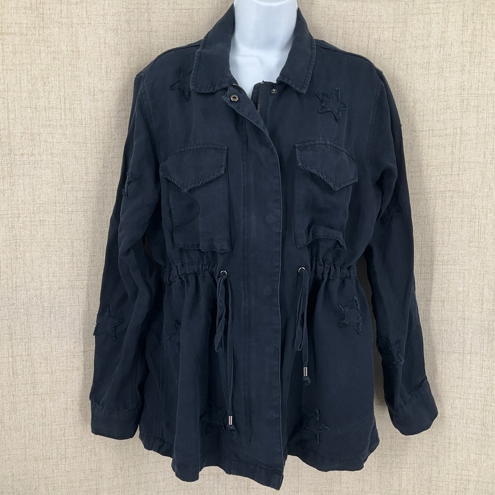 Rails Indigo Stars Utility Jacket Sz L Navy Linen Blend Layering Streetwear Boho
